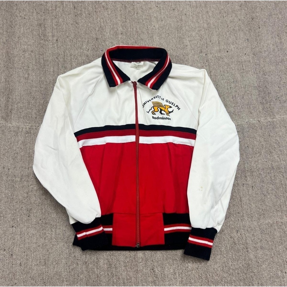 Vintage University Of Guelph Track‎ Jacket Mens Medium White 1970s Bandminton